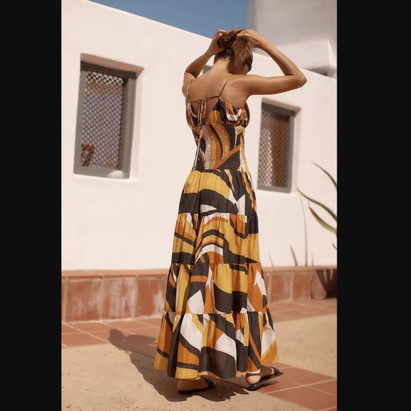 By Anthropologie The Josephine Smocked Drop-Waist Dress L LP Large Petite - Picture 2 of 3